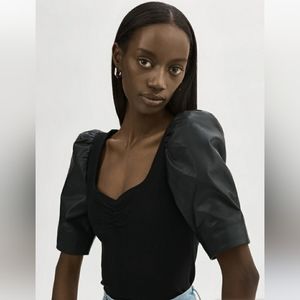 NWT Lamarque Kira leather/knit Black top size M